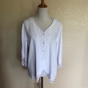 Soft Surroundings Half Moon Bay Embroidered Button Down Shirt Top S